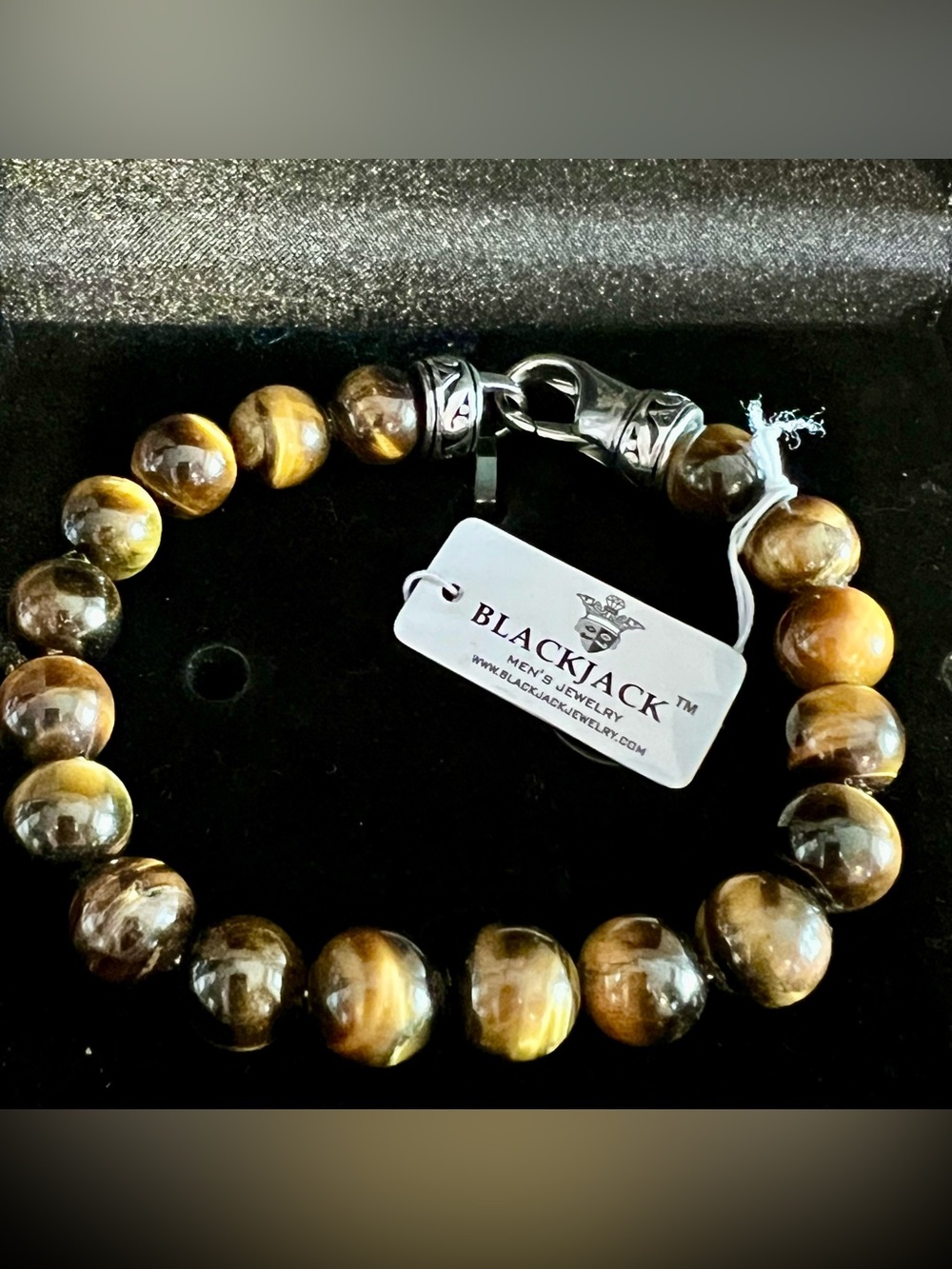 Blackjack Jewelry 10mm Tiger’s Eye Stainless Steel Beaded Bracelet BJS16BTE